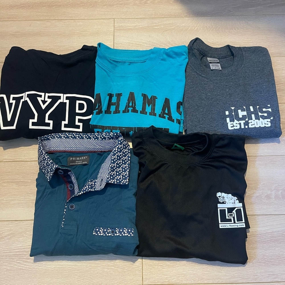 Set of 5 t shirt men’s Sz S Big Boy Teens 16- 20 Y NYPD, Bahamas,Primark Gildan